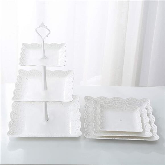 3 Pack 3 Tiers White Plastic Cupcake Stand Dessert Stand Tiered Serving Trays - Picture 2 of 8